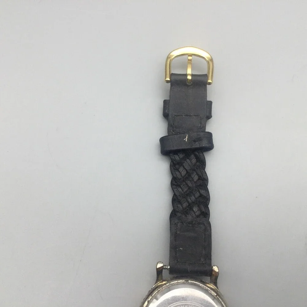 Vtg Fossil Women Watch 27mm Two Tone Braided Black Leather Date New Battery
